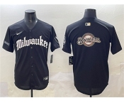 Men's Milwaukee Brewers Team Big Logo Black 'Gothic 414 Shadows Edition' Vapor Premier Limited Stitched Jersey