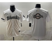 Men's Milwaukee Brewers Team Big Logo White 'Gothic 414 Shadows Edition' Vapor Premier Limited Stitched Jersey