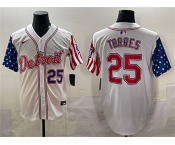 Men's Detroit Tigers #25 Gleyber Torres White 2025 Memorial Day Vapor Premier Limited Stitched Baseball Jersey Men's Detroit Tigers #25 Gleyber Torres White 2025 Memorial Day Vapor Premier Limited Stitched Baseball Jersey