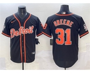 Men's Detroit Tigers #31 Riley Greene Black With Patch Cool Base Stitched Baseball Jersey