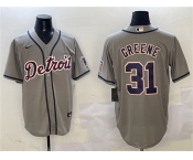 Men's Detroit Tigers #31 Riley Greene Gray With Patch Cool Base Stitched Baseball Jersey