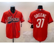 Men's Detroit Tigers #31 Riley Greene Orange With Patch Cool Base Stitched Baseball Jersey