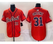 Men's Detroit Tigers #31 Riley Greene Orange With Patch Vapor Premier Limited Stitched Baseball Jersey