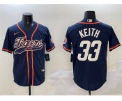Men's Detroit Tigers #33 Colt Keith Navy With Patch Cool Base Stitched Baseball Jersey