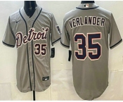 Men's Detroit Tigers #35 Justin Verlander Grey Number Cool Base Jersey