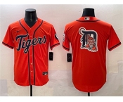 Men's Detroit Tigers Team Big Logo Orange With Patch Cool Base Stitched Baseball Jersey