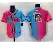 Men's Detroit Tigers Team Big Logo Pink Blue Limited Stitched Baseball Jersey Men's Detroit Tigers Team Big Logo Pink Blue Limited Stitched Baseball Jersey