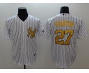 Men New York Yankees #27 Giancarlo Stanton White Gold No. New Cool Base Stitched MLB Jersey