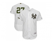 Men New York Yankees #27 Giancarlo Stanton White Strip Flexbase Authentic Collection 2018 Memorial Day Stitched MLB Jersey