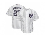 Men New York Yankees #27 Giancarlo Stanton White Strip New Cool Base 2018 Stars & Stripes Stitched MLB Jersey