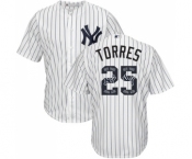 Men's Majestic New York Yankees #25 Gleyber Torres Authentic White Team Logo Fashion MLB Jersey Men's Majestic New York Yankees #25 Gleyber Torres Authentic White Team Logo Fashion MLB Jersey