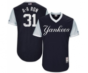 Men's Majestic New York Yankees #31 Aaron Hicks A-A Ron Authentic Navy Blue 2017 Players Weekend MLB Jersey