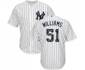 Men's Majestic New York Yankees #51 Bernie Williams Authentic White Team Logo Fashion MLB Jersey