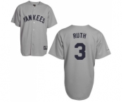 Men's Mitchell and Ness New York Yankees #3 Babe Ruth Replica Grey Throwback MLB Jersey Men's Mitchell and Ness New York Yankees #3 Babe Ruth Replica Grey Throwback MLB Jersey