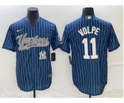 Men's New York Yankees #11 Anthony Volpe Navy With Patch Cool Base Stitched Baseball Jersey