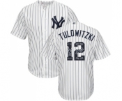Men's New York Yankees #12 Troy Tulowitzki Authentic White Team Logo Fashion Baseball Jersey Men's New York Yankees #12 Troy Tulowitzki Authentic White Team Logo Fashion Baseball Jersey