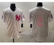 Men's New York Yankees #2 Derek Jeter Pink With Patch Limited Stitched Baseball Jersey