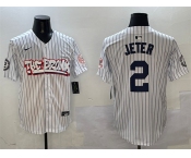 Men's New York Yankees #2 Derek Jeter White Bronx Graffiti Vapor Limited Stitched Baseball Jersey
