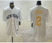 Men's New York Yankees #2 Derek Jeter White Pinstripe Name Fashion Cool Base Jersey