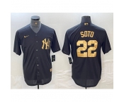 Men's New York Yankees #22 Juan Soto Black Gold Cool Base Stitched Jersey