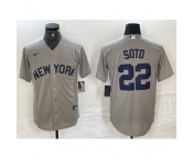 Men's New York Yankees #22 Juan Soto Name 2021 Grey Field of Dreams Cool Base Stitched Baseball Jersey