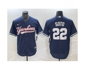 Men's New York Yankees #22 Juan Soto Navy Cool Base Stitched Baseball Jersey
