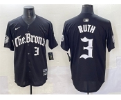 Men's New York Yankees #3 Babe Ruth Black 'Gothic Legacy Edition' Vapor Premier Limited Stitched Baseball Jersey