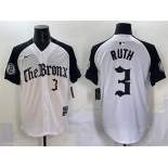 Men's New York Yankees #3 Babe Ruth White Black 'Gothic Legacy Edition' Vapor Premier Limited Stitched Baseball Jersey