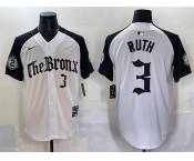 Men's New York Yankees #3 Babe Ruth White Black 'Gothic Legacy Edition' Vapor Premier Limited Stitched Baseball Jersey