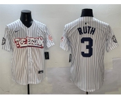 Men's New York Yankees #3 Babe Ruth White Bronx Graffiti Vapor Limited Stitched Baseball Jersey