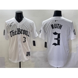Men's New York Yankees #3 Babe Ruth White 'Gothic Legacy Edition' Vapor Premier Limited Stitched Baseball Jersey