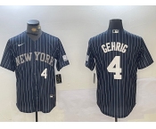 Mens New York Yankees #4 Lou Gehrig Navy Pinstripe Fashion Cool Base Jersey
