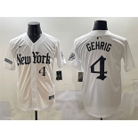 Men's New York Yankees #4 Lou Gehrig White 'Gothic Legacy Edition' Vapor Premier Limited Stitched Baseball Jersey