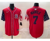 Men's New York Yankees #7 Mickey Mantle Red American Style Limited Stitched Baseball Jersey