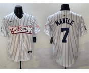 Men's New York Yankees #7 Mickey Mantle White Bronx Graffiti Vapor Limited Stitched Baseball Jersey