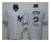 New York Yankees #2 Derek Jeter White Strip USA Flag Fashion Stitched Baseball Jersey New York Yankees #2 Derek Jeter White Strip USA Flag Fashion Stitched Baseball Jersey