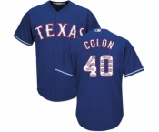 Men's Majestic Texas Rangers #40 Bartolo Colon Authentic Royal Blue Team Logo Fashion Cool Base MLB Jersey