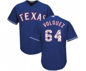 Men's Majestic Texas Rangers #64 Edinson Volquez Authentic Royal Blue Team Logo Fashion Cool Base MLB Jersey Men's Majestic Texas Rangers #64 Edinson Volquez Authentic Royal Blue Team Logo Fashion Cool Base MLB Jersey