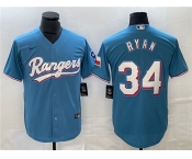 Men's Texas Rangers #34 Nolan Ryan Blue Cool Base Stitched Baseball Jersey