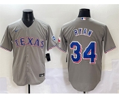 Men's Texas Rangers #34 Nolan Ryan Grey With Patch Cool Base Stitched Baseball Jersey