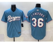Men's Texas Rangers #36 Wyatt Langford Blue Limited Stitched Baseball Jersey