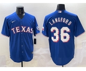 Men's Texas Rangers #36 Wyatt Langford Royal Cool Base Limited Stitched Baseball Jersey