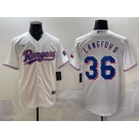 Men's Texas Rangers #36 Wyatt Langford White Cool Base Stitched Baseball Jersey