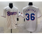 Men's Texas Rangers #36 Wyatt Langford White Cool Base Stitched Baseball Jersey