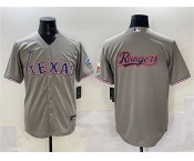 Men's Texas Rangers Team Big Logo Gray With Patch Cool Base Stitched Baseball Jersey