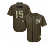 Men's Majestic Minnesota Twins #15 Glen Perkins Replica Green Salute to Service MLB Jersey