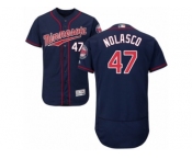 Men's Majestic Minnesota Twins #47 Ricky Nolasco Navy Blue Flexbase Authentic Collection MLB Jersey