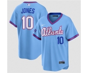 Men's Atlanta Braves #10 Chipper Jones Powder Blue 2026 City Connect Stadium Stitched Baseball Jersey