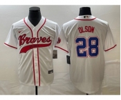 Men's Atlanta Braves #28 Matt Olson White Cool Base With Patch Stitched Baseball Jersey