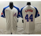 Men's Atlanta Braves #44 Hank Aaron White 2023 City Connect Cool Base Stitched Jersey